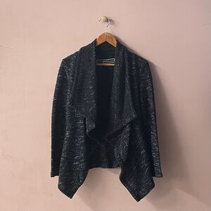 BNCI Black & White Marled Open-Front Knit Cardigan Size S GUC